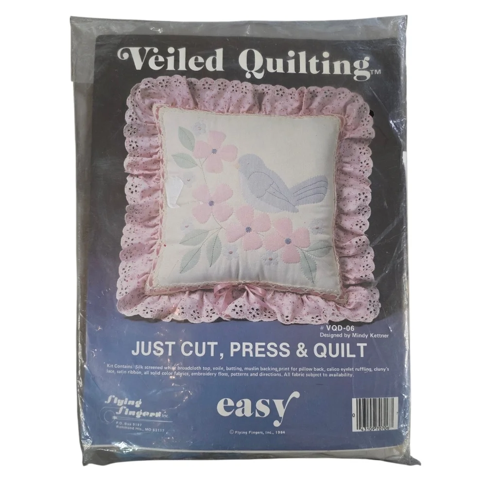 Vintage 1984 Flying Fingers Veiled Quilting Pillow Kits Set of 2 NIP Cottagecore